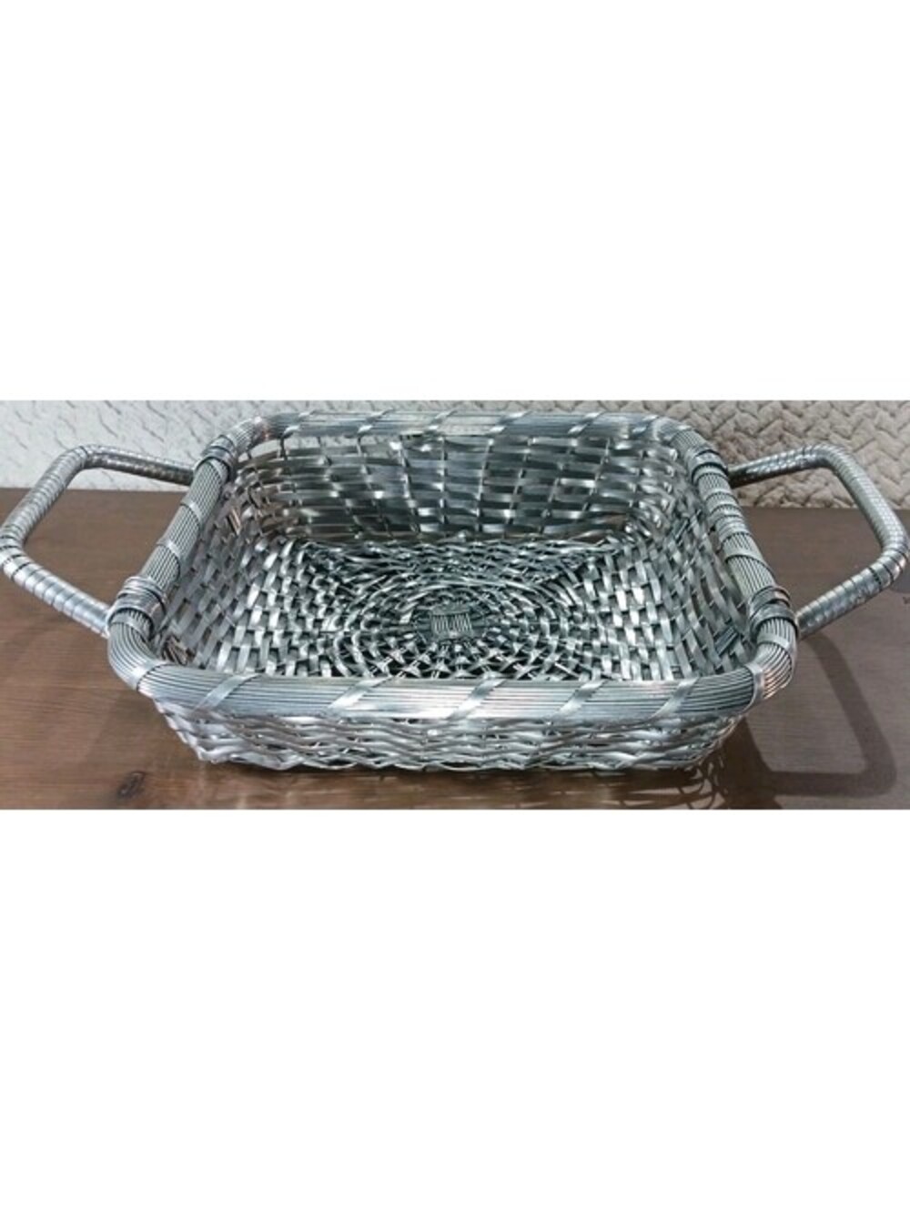 VTG - Silver Plated Woven Metal Square Basket - 9.5"x9.5"x2.5" - India Boho EUC